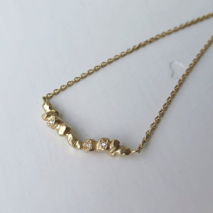 Nuggets On A String Necklace Gold, White Diamonds