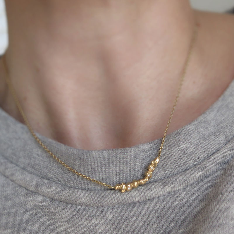 Nuggets On A String Necklace Gold, White Diamonds