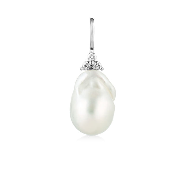 Fryd Baroque 18K Whitegold Pendant w. Diamonds & Pearl