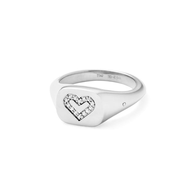 Rock Heart Signet Solid 18K Hvidguld Ring m. Diamanter