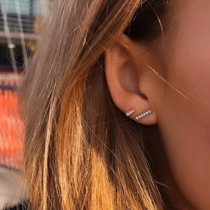 Rock Square Large 18K Gold Stud w. Diamonds