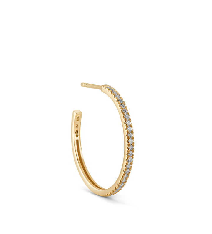 Rock Classic Medium 18K Gold Hoop w. White Diamonds
