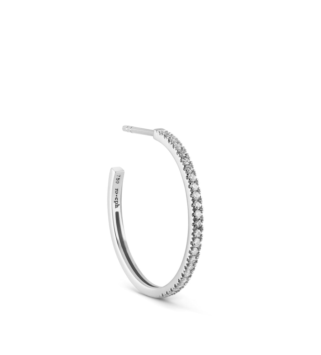Rock Classic Medium 18K Whitegold Hoop w. White Diamonds