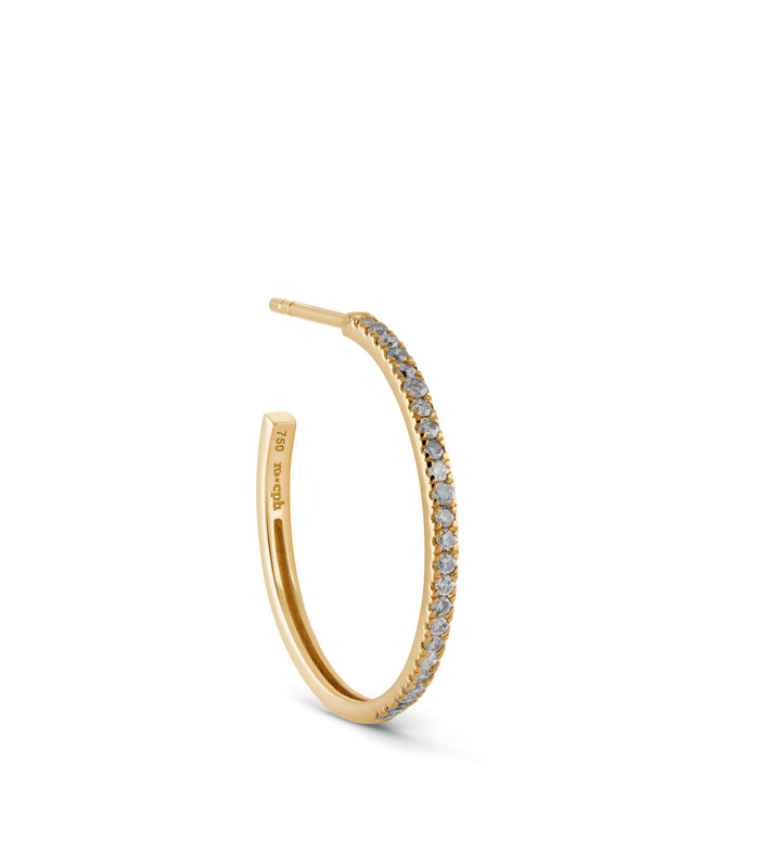 Rock Classic Medium 18K Gold Hoop w. Grey Diamonds