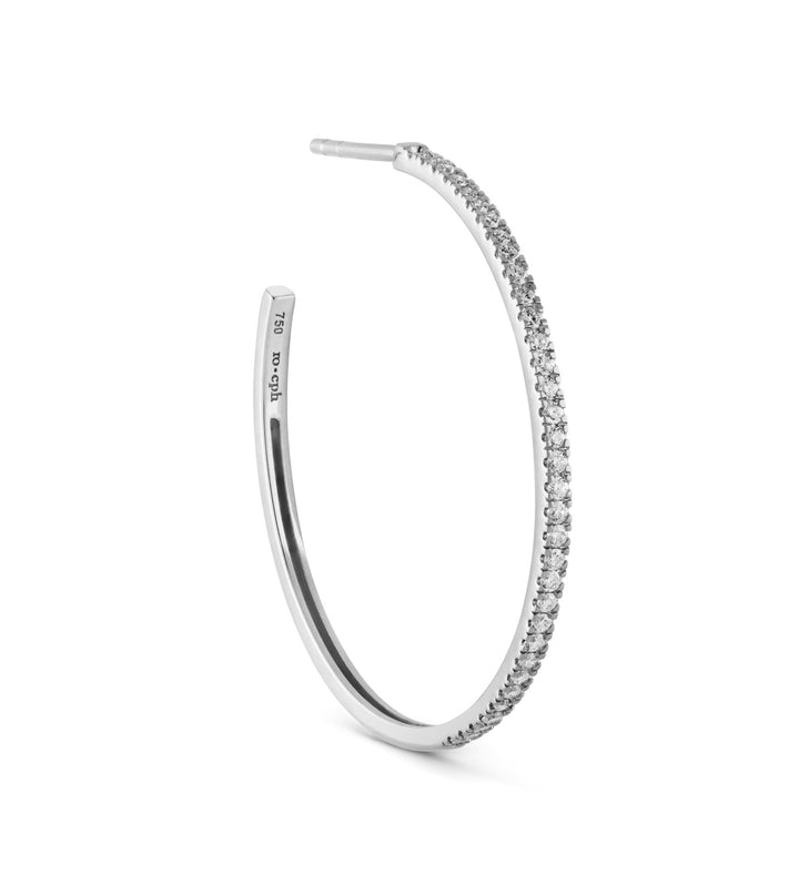 Rock Classic Large 18K Whitegold Hoop w. White Diamonds