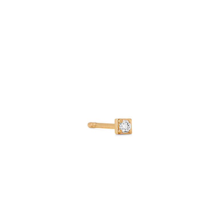 Rock Square Small 18K Gold Stud w. Diamond