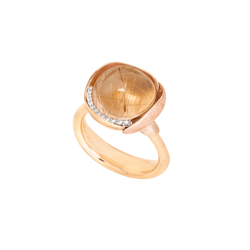 Lotus 3 18K Guld Ring m. Kvarts & Diamanter