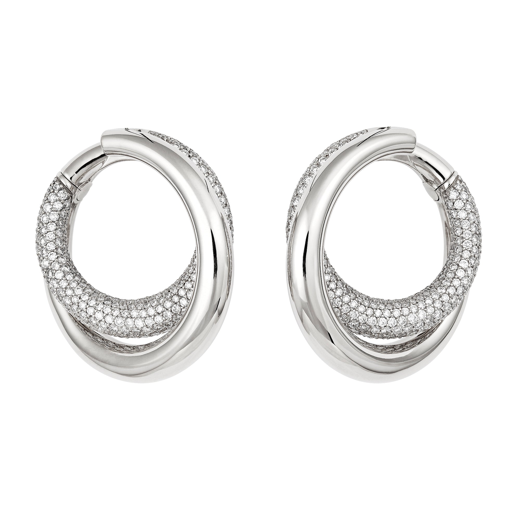 Infinity Loop Big Half Pavé 18K Whitegold Hoops w. Diamonds