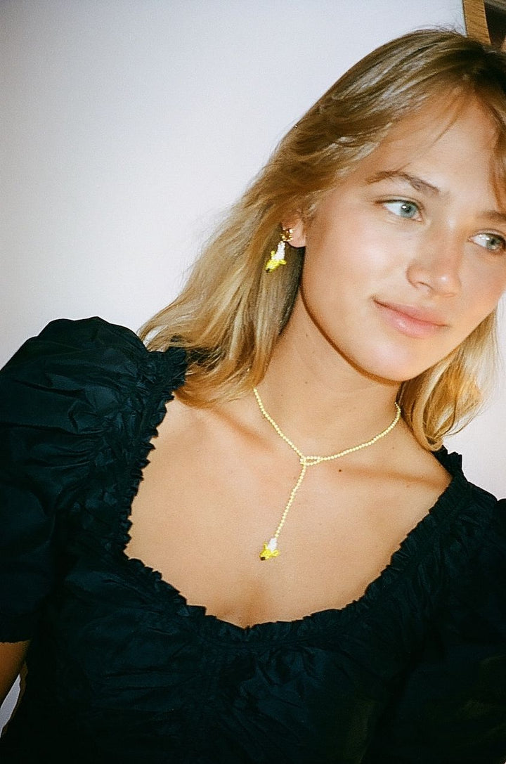 Tiny Blob Banana Earrings Gold Plated, Yellow Beads