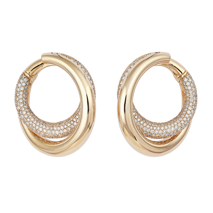 Infinity Loop Big Halb Pavé 18K Gold Hoops w. Diamanten