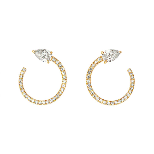 Drop Moon 18K Gold Earrings w. Diamonds