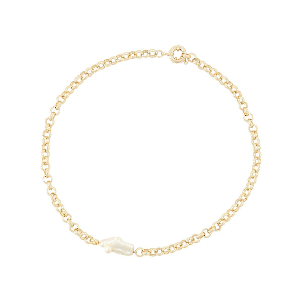 Biwa Pearl Gold Plated Necklace w. Pearl