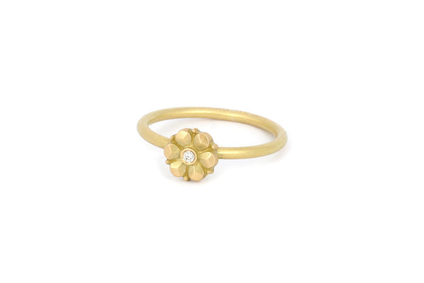 Flower 18K Gold Ring w. Diamond