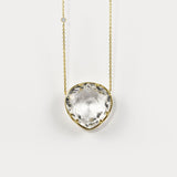 Lotus 18K Gold Necklace w. Diamonds & Crystal Quartz