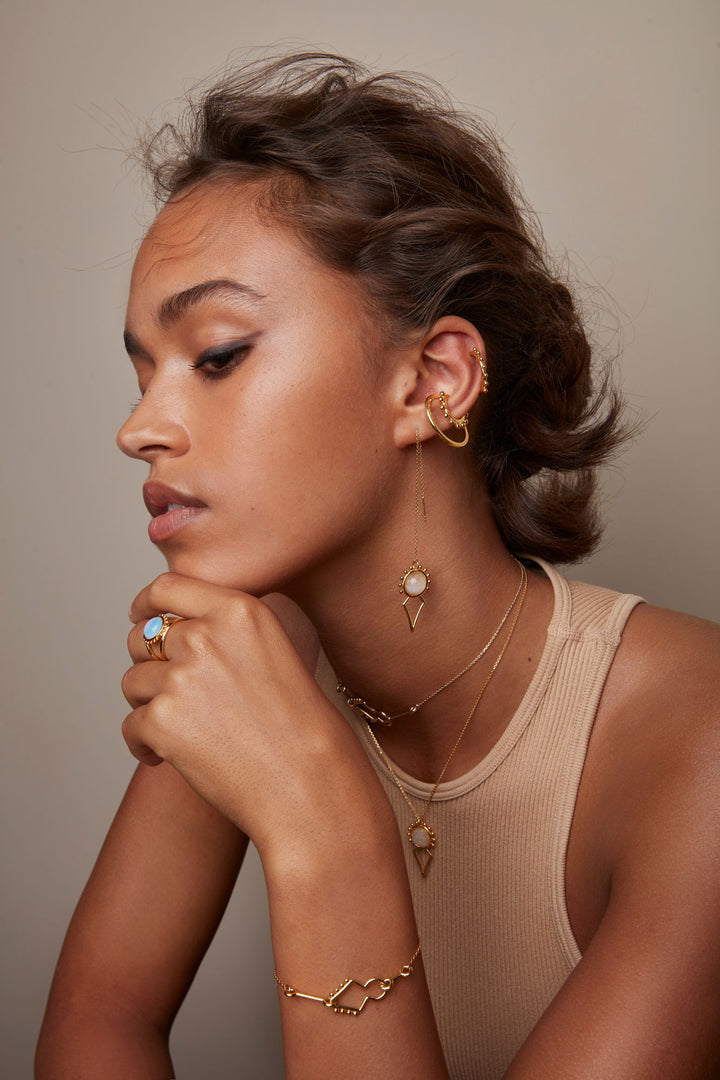 Moon Earrings Gold Plated, Pink Moonstones