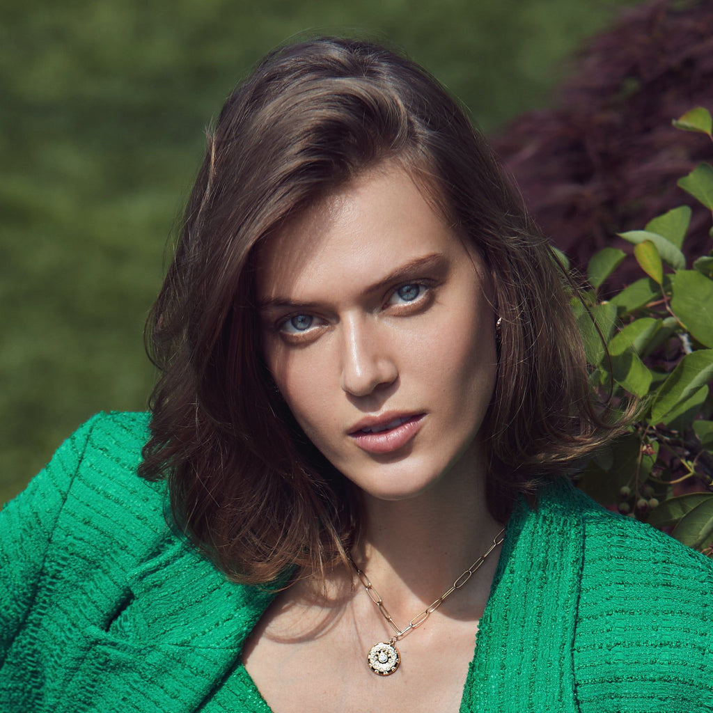 Toi et Moi Checkerboard 18K Gold Pendant w. Lab-Grown Diamonds