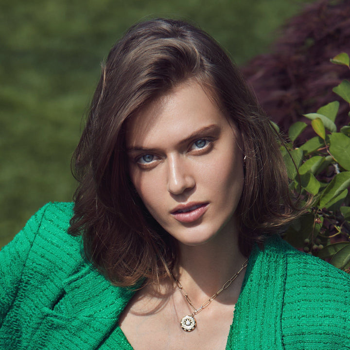 Toi et Moi Checkerboard 18K Gold Pendant w. Lab-Grown Diamonds