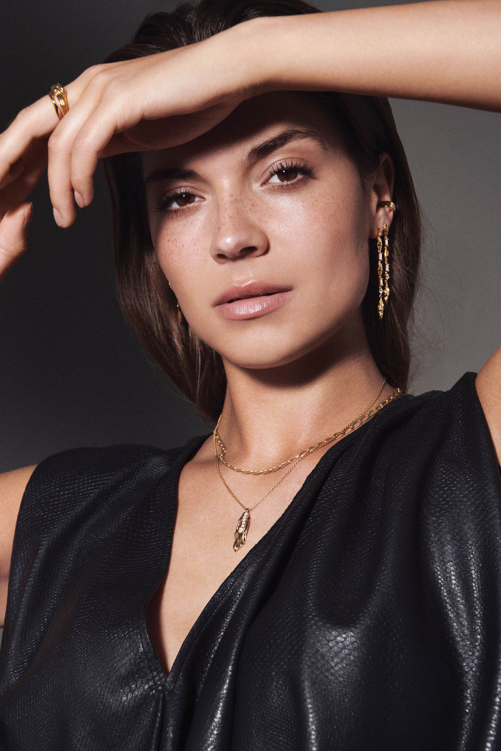 Vulcanello Gold Plated Necklace w. White Zirconias 45 -60 cm