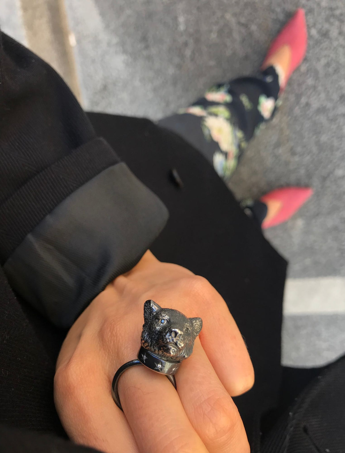 The small Tiger Silver Ring w. Diamonds