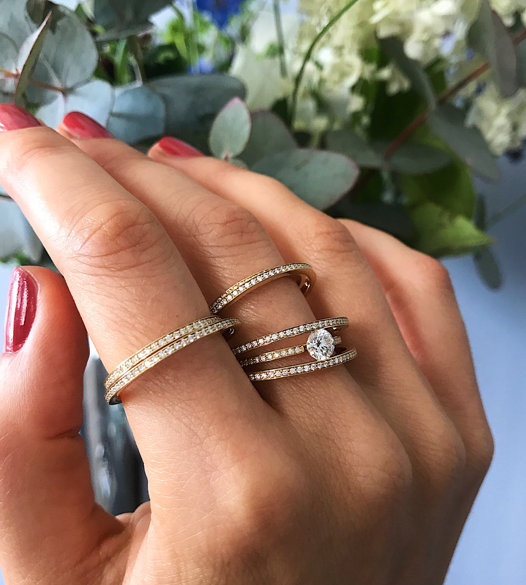 Halo Solitaire 18K Gold Ring w. Diamonds 0.58 ct