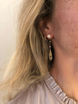 Shooting Stars Hanging 18K Gold Earring-pendant w. Diamonds & Rutile Quartz