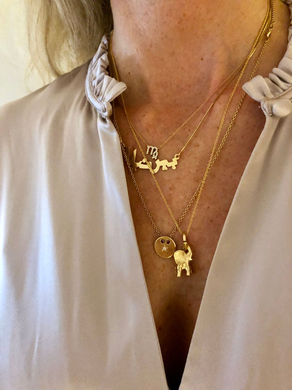 Petit Sign Aries 18K Gold Necklace w. Diamonds