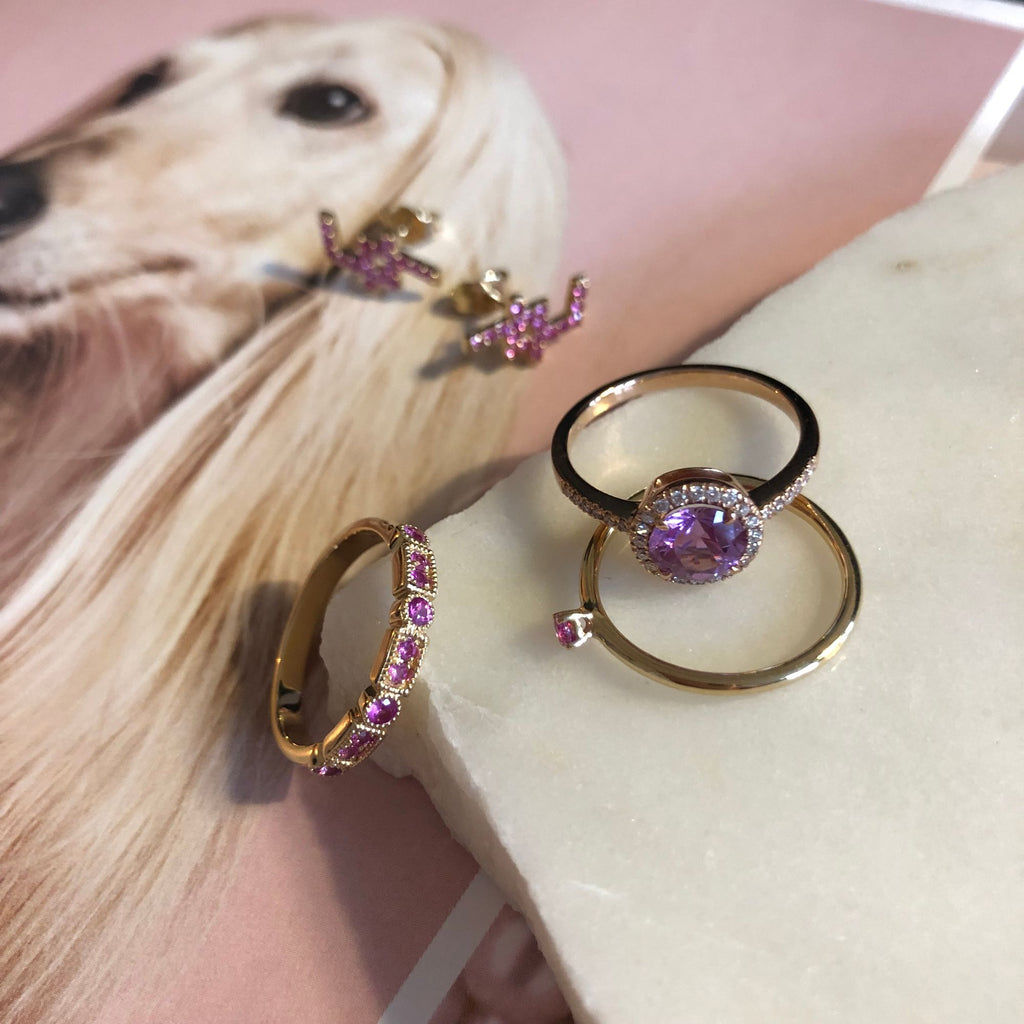 Trine Ji Hot Pink 14K Gold Ring w. Sapphires