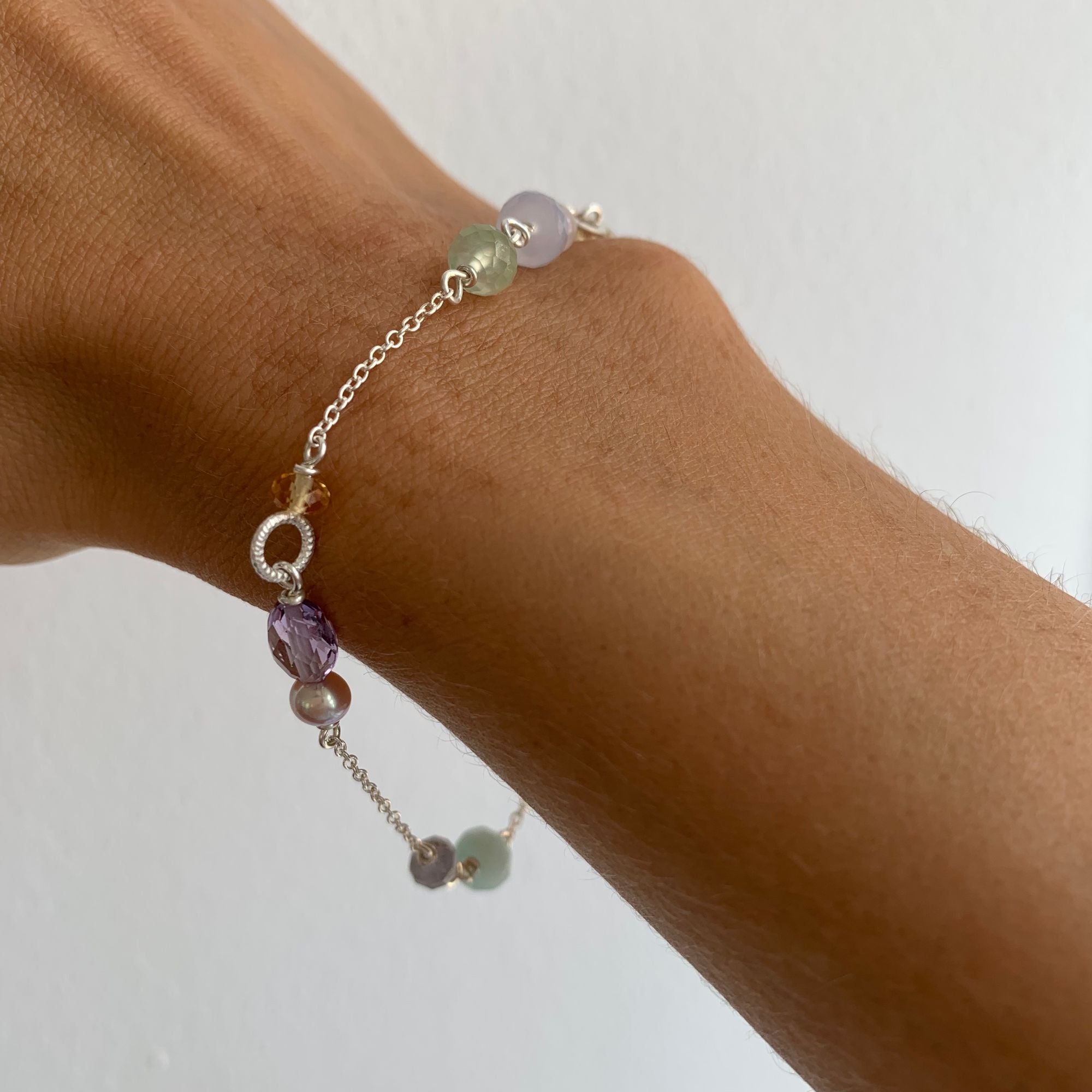 Dulong Fine Jewelry Piccolo 18K Gold Bracelet w. Aquamarine, Chalcedony