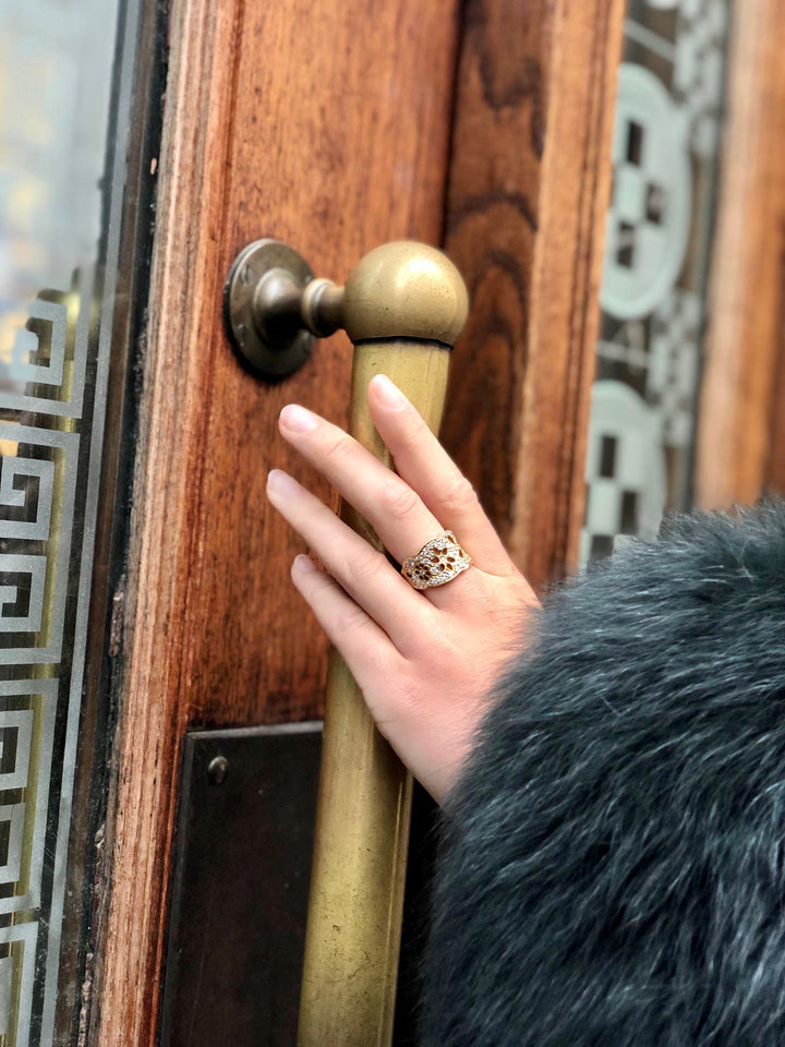 Medium Lace Pavé 18K Guld Ring m. Diamanter