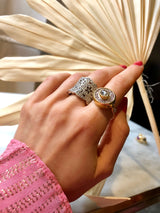 Large Lace Pavé 18K Whitegold Ring w. Diamonds