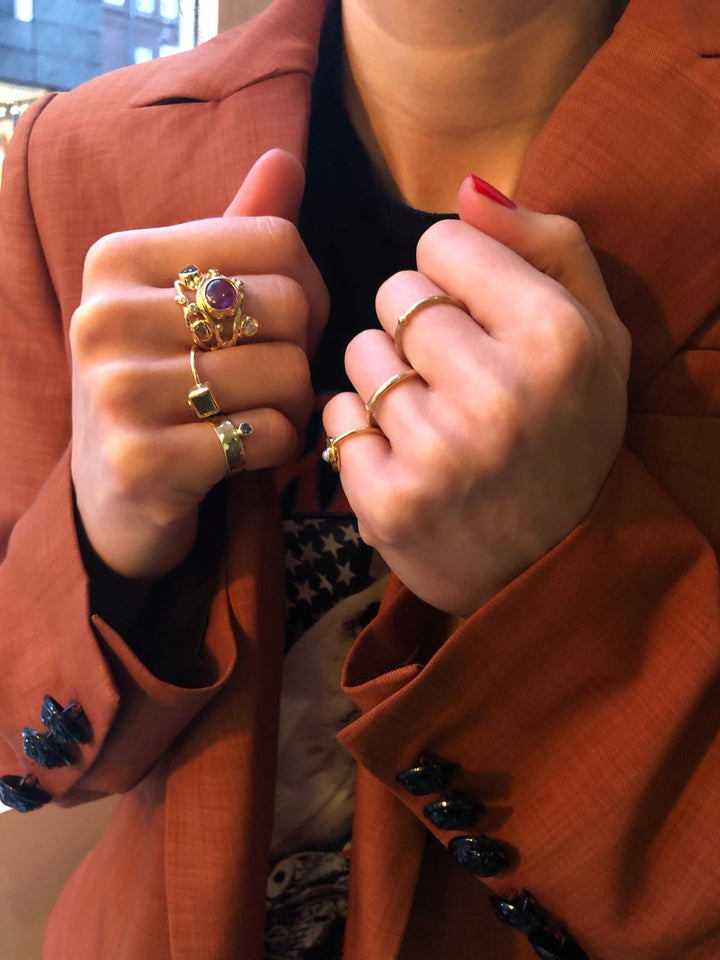 Seafire 18K Gold Ring w. Emerald & Diamond