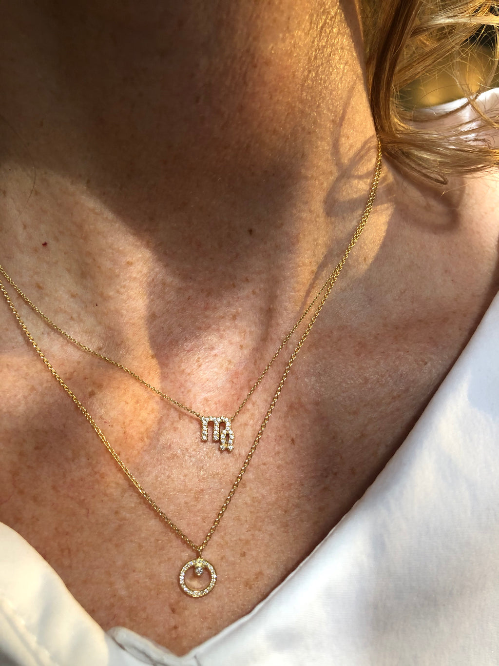 Halo 18K Gold Necklace w. Diamond 0.01 ct