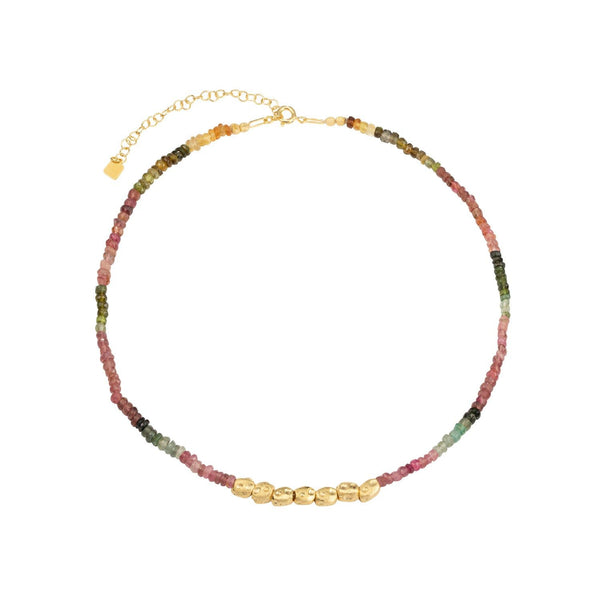 Collar Pebbles 18K Gold Plated Necklace w. Tourmaline