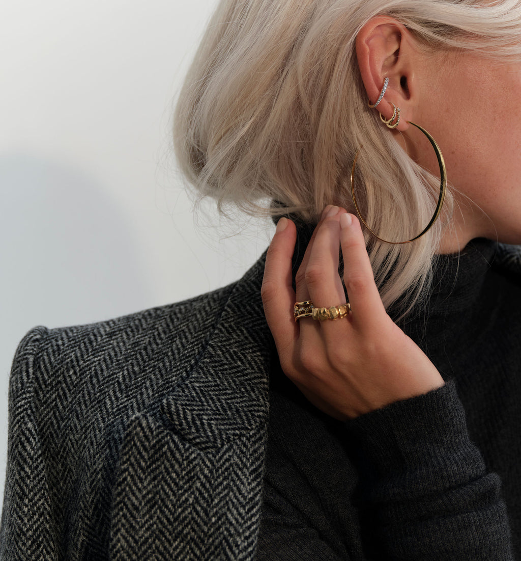 Chunky Nugget Ring Gold, White Diamonds