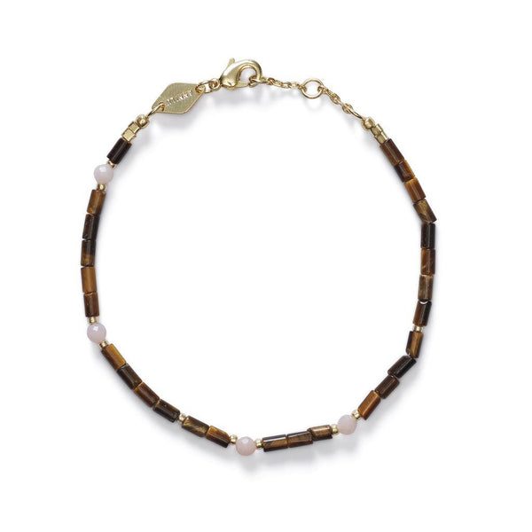 Eye of Tiger Gold Plated Bracelet w. Brown Beads
