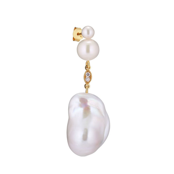 Chérie 18K Gold Plated Stud w. White Pearls