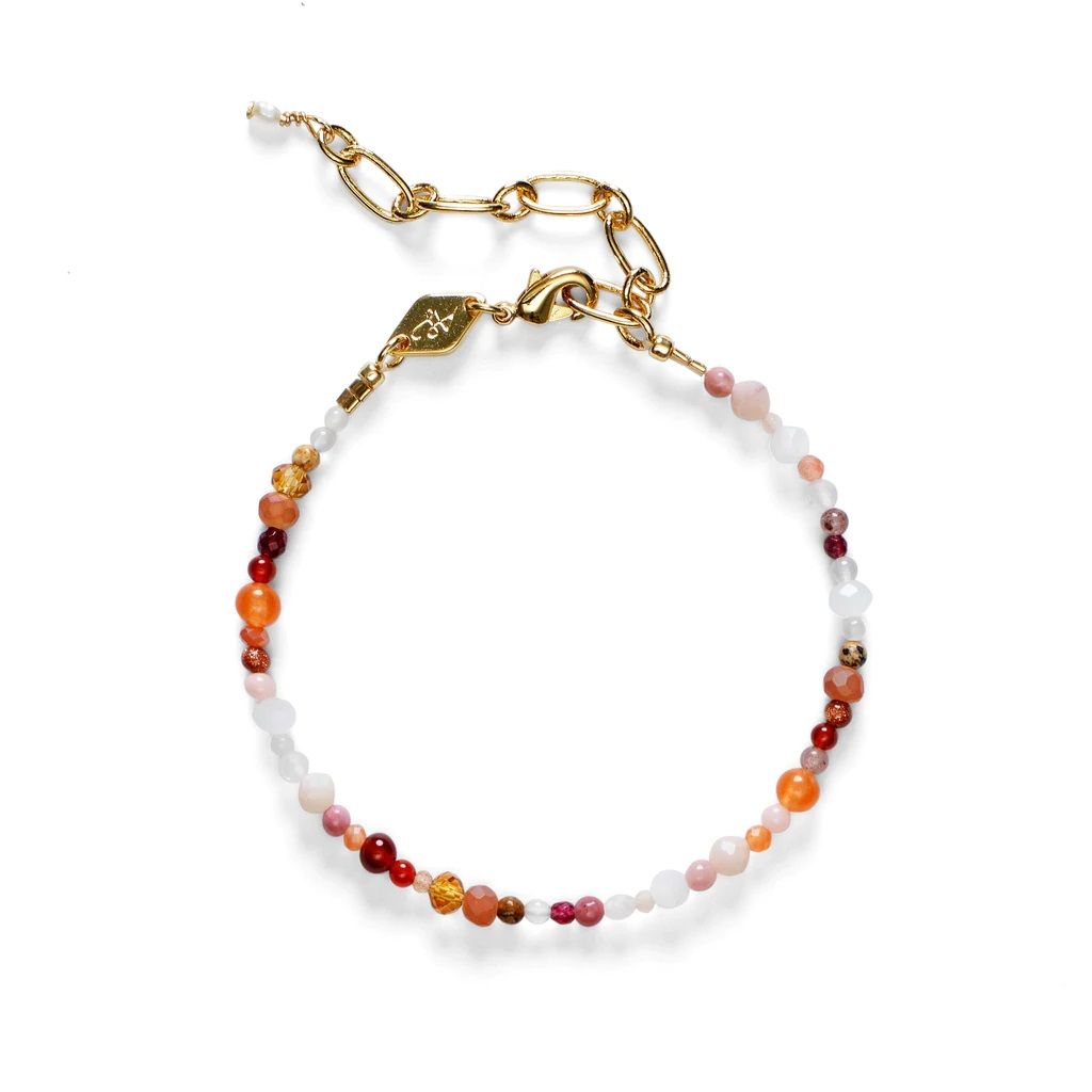 Flamingo Armband I Vergoldet I Gemischtfarbene Schmuckperlen & Edelsteine