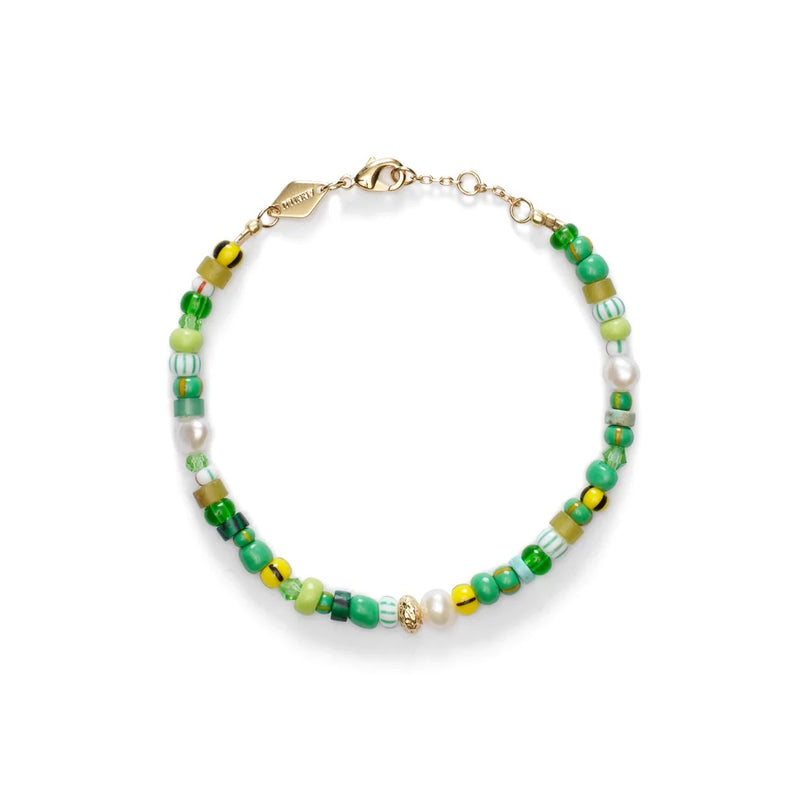 Surf Rider Gold Plated Bracelet w. Green Oasis Beads & Pearls