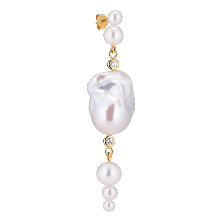 Amour 18K Gold Plated Stud w. White Pearls