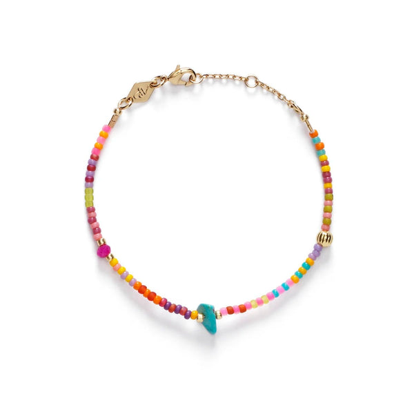Secret Beach Gold Plated Bracelet w. Beads, Jade & Turquoise