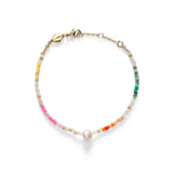 Rainbow Nomad Gold Plated Bracelet w. Mixed coloured Beads & Pearl