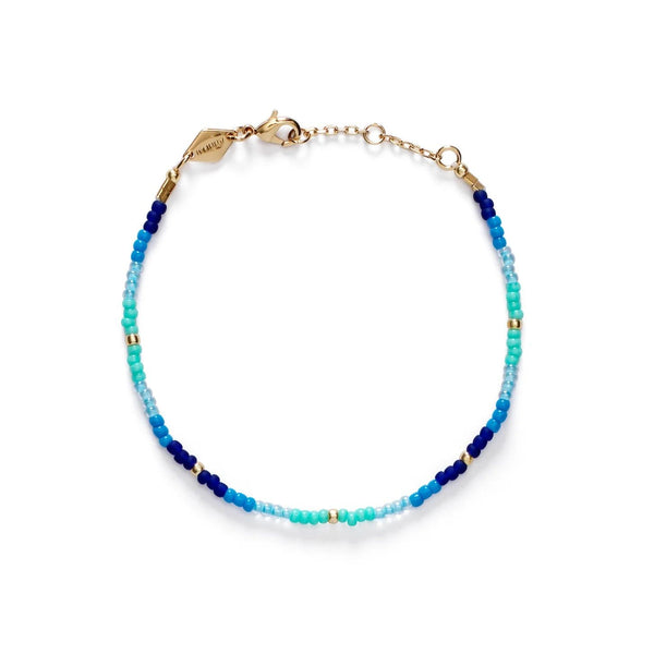 Tie-Dye Gold Plated Bracelet w. Blue Crush Beads