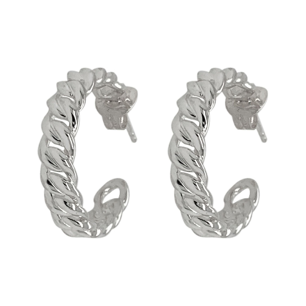 Curb Medium Polished Silver Hoops