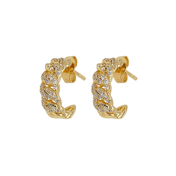 Curb Small Gold Plated Hoops w. Zirconia