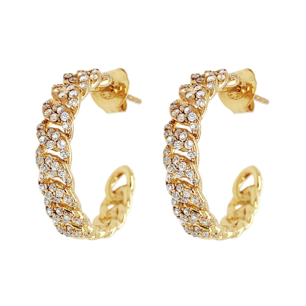 Curb Large Gold Plated Hoops w. Zirconia
