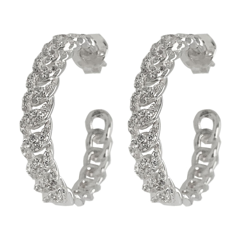 Curb Large Silver Hoops w. Zirconia