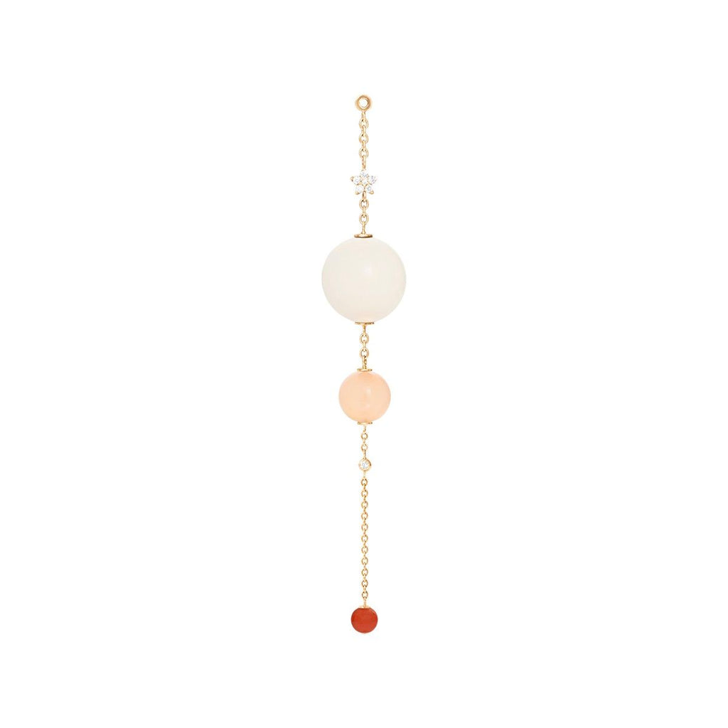 Shooting Stars 18K Gold Earring-pendant w. Diamonds, Moonstone & Coral