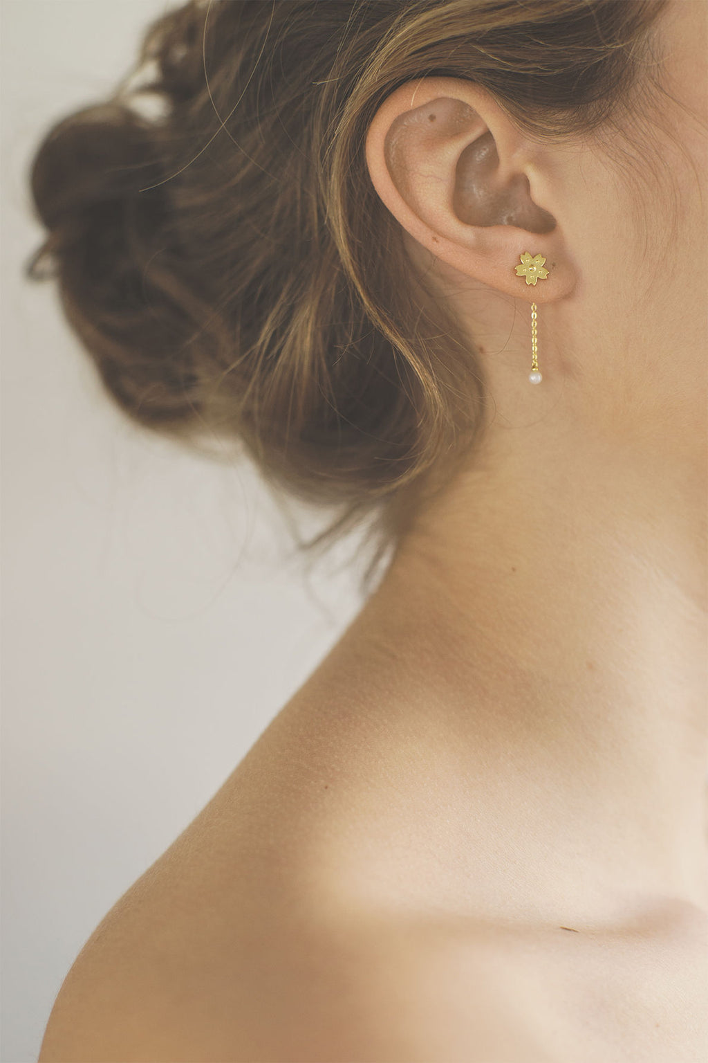 Sakura Backdrop Gold Plated Studs w. Pearl