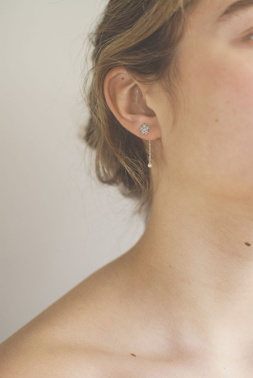 Sakura Backdrop Sølv Øreringe m. Perle