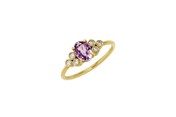Odette 18K Gold Ring w. Diamond & Pink Sapphire